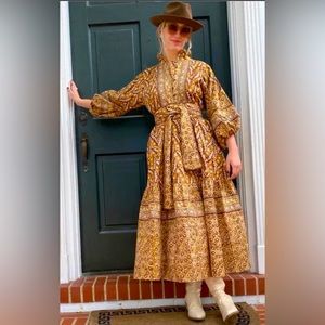Sue Sartor Honey Brown Paloma Flounce Maxi Dress